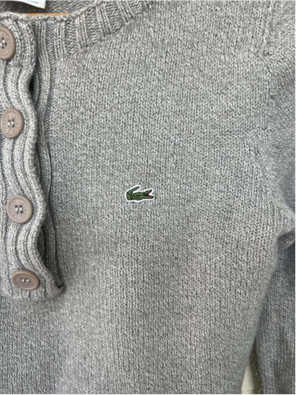 VTG Lacoste Gray Wool Blend Henley Sweater Buttons Women’s Size XS Prep Academia - Picture 4 of 8